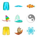 Aqua aerobics icons set, cartoon style Royalty Free Stock Photo
