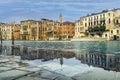 This is Aqua Alta on the embankment of the Grand Canal, high water, flooding in Venice, Italy Royalty Free Stock Photo