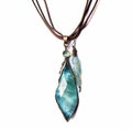 Aqua Aquamarine Jasper Pendant With Brown Leather Necklace Royalty Free Stock Photo