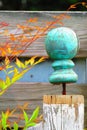 Aqua ball newel post top on white fence