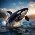 Aqua ballet Big orca whale leaps, a marine marvel unfolds