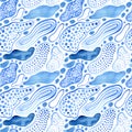 Aqua blue abstract seamless pattern. Watercolor fluid shapes background Royalty Free Stock Photo