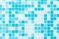 Aqua Blue Ceramic Tile Mosaic Abstract Pattern Square Design Bath or Pool Texture Background, Soft Focus Royalty Free Stock Photo