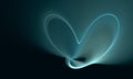 Aqua blue neon heart glowing in dark sky.