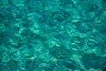 Aqua blue tropical sea water texture. Seawater closeup photo. Still sea surface. Transparent water of tropical seaside