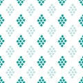 Aqua blue and white diamond mosaic style pattern background. Seamless geometric vector design. Irregular painterly edges