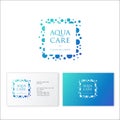 Aqua Care logo. Spa emblem. Mineral natural cosmetics logo. Identity, business card. Beautiful letters and water bubbles