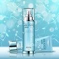 Aqua Cream Moisturizing cosmetic ads template. Hydrating facial lotion. Mockup 3D Realistic illustration.