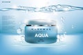 Aqua Cream Moisturizing cosmetic ads template. Hydrating facial lotion. Mockup 3D Realistic illustration. Sparkling