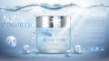 Aqua cream moisturizing cosmetic. Advertising realistic underwater blue template.