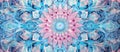 Aqua and electric blue kaleidoscope with magenta flower motif in the center Royalty Free Stock Photo