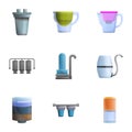 Aqua filtration icon set, cartoon style Royalty Free Stock Photo
