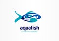 Aqua Fish creative symbol. Water splash shape logo template. Seafood restaurant menu, shop, store logotype. Blue sea