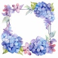 Hydrangea Watercolor Frame On White Background