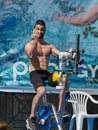 Rimini, Italy - may 2019: Aqua Gym: Aerobics and Fitness Instructor in front of a group of people in the Wat Royalty Free Stock Photo