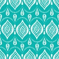 Aqua Handdrawn Lace Pattern with Diamonds and Dots. Classic Elegant Vector Seamless Background