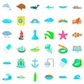 Aqua icons set, cartoon style Royalty Free Stock Photo