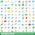 100 aqua icons set, isometric 3d style Royalty Free Stock Photo