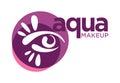 Aqua makeup logo with graphic eye in purple circle