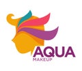 Aqua makeup logo with head profile and color patches