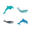 Aqua mammal icon set, flat style