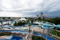 Aqua Paradise Nessebar, Bulgaria - June 19, 2023: Aerial view of colorful water slides at huge aqua water park Royalty Free Stock Photo