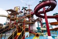 Aqua Paradise Nessebar, Bulgaria - June 19, 2023: Amusement pirates park with colorful slides and water attractions Royalty Free Stock Photo