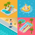 Aqua Park Composition Isometric Icon Set