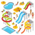 Aqua Park Isometric Icons Set