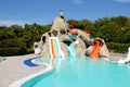 Aqua park with water slides in luxury hotel Royalty Free Stock Photo