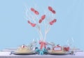 Aqua, red and white Christmas table setting. Royalty Free Stock Photo