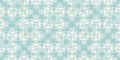 Aqua teal blue white vibrant watercolor batik azulejos tile border banner background. Seamless coastal blur linen effect