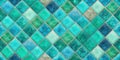 Aqua and teal diamond pattern tile wall texture. Generative AI Royalty Free Stock Photo