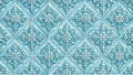 Aqua-toned embossed tile pattern with intricate floral designs featuring a diamond latticework background. Generative AI Royalty Free Stock Photo