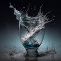 Super slow motion shot of water splashing from glass. Aqua water pouring in freshness purify concept with drops Royalty Free Stock Photo