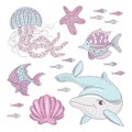 AQUA WORLD Underwater Sea Ocean Animal Cartoon Vector Set