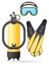 Aqualung mask tube and flippers for diving Royalty Free Stock Photo
