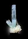 Aquamarine with albite microcline and tourmaline schorl mineral specimen from skardu Pakistan Royalty Free Stock Photo
