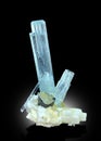 Aquamarine with albite microcline and tourmaline schorl mineral specimen from skardu Pakistan Royalty Free Stock Photo