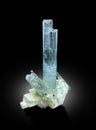 Aquamarine with albite microcline and tourmaline schorl mineral specimen from skardu Pakistan Royalty Free Stock Photo