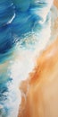 Aquamarine And Amber Waves: A Hyper-detailed Oil Painting Of A Sandy Beach
