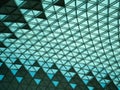 Aquamarine Colored Glass and Metal Triangle Ceiling Pattern