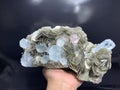 Aquamarine with pink flourite and muscovite mica matrix mineral specimen from Nagar Pakistan