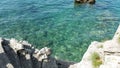 Aquamarine water and stone stairs in Budva Montenegro