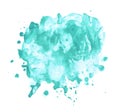 Aquamarine watercolor splatter on white background