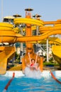 Aquapark constructions in swimming-pool Royalty Free Stock Photo