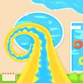 Aquapark. Descent from a steep hill. Flat Illustration