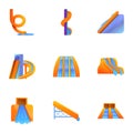 Aquapark slide icon set, cartoon style Royalty Free Stock Photo