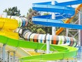 Aquapark sliders, aqua park, water park. Royalty Free Stock Photo