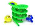 Aquapark water carousels green, blue, yellow 3d render on white Royalty Free Stock Photo